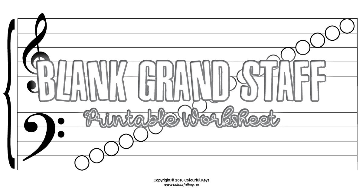 Grand Staff Blank Notes Worksheet for Note Naming Practice - Colourful Keys