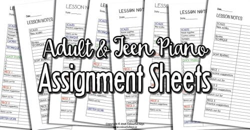 Adult and teen piano assignment sheets