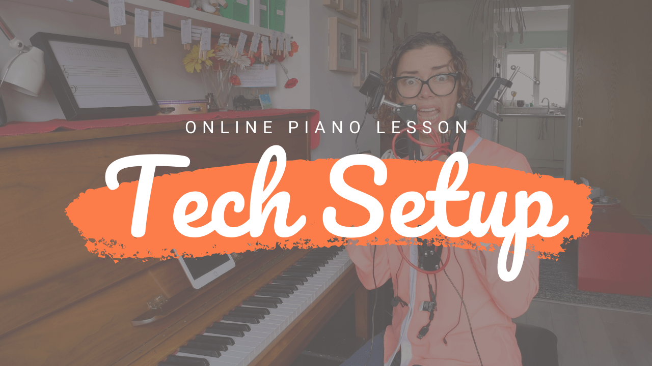 Online Piano Lessosn Setup with a Laptop, a Piano Keyboard and a
